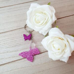 Schmetterling Glitzer Helllila mit Minischmetterling Lila