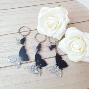 Schmetterling Schwarz/Blattsilber mit Minischmetterling