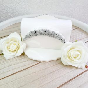 Serviettenhalter Weiß mit Glitzer Weiß-Blau