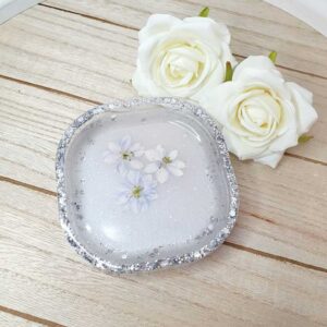 Rechteckschale Silber Glitzer mit Blumen