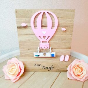 Geschenk zur Taufe Heißluftballon in Pink