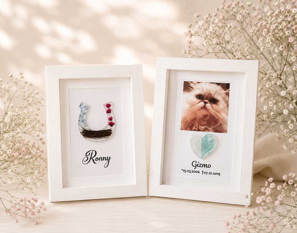 Bilderrahmen mit Tierhaaren als Erinnerung an Hund, Katze oder Pferd - personalisiertes Andenken von Jessis Deko Design