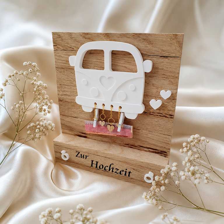 Personalisiertes Hochzeitsgeschenk aus Holz mit Namen und Geldgeschenk
