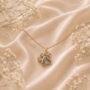 Personalisierte Pfotenhalskette aus 925 Sterling Silber in Gold mit Tierhaar oder Asche