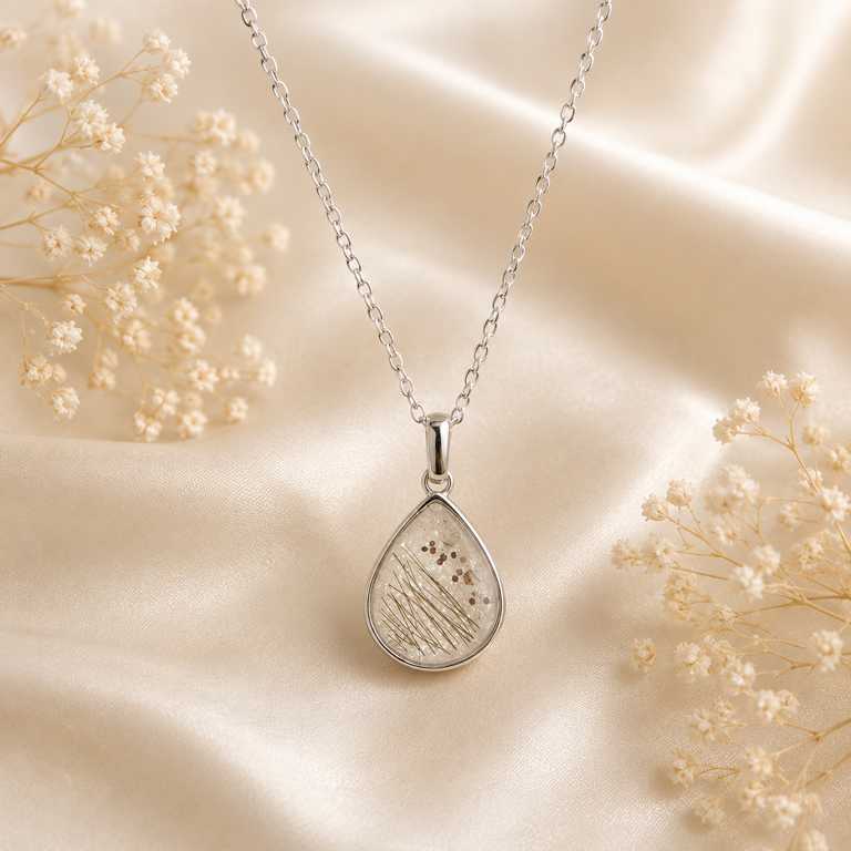 Personalisierte Tropfenhalskette aus 925 Sterling Silber aus Menschen/Tier Haare oder Asche als Erinnerungsschmuck