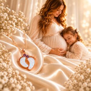 Muttermilchschmuck Halskette mit Babyfüßen und Geburtsstein von Jessis Deko Design