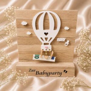 Geschenk zur Babyparty – Personalisierter Heißluftballon aus Holz